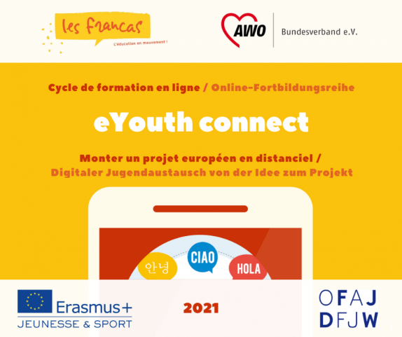 Flyer der Fortbildungsreihe zum digitalen Jugendaustausch
